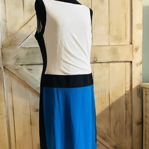 This is a Ralph Lauren size 14. Blue, Black and White Dress